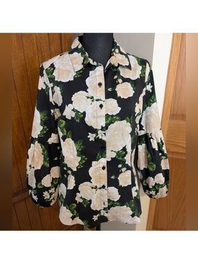 NEW YORK & CO Floral Blouse/ Top w/Puffed Lower Sleeve & Elastic Cuff, Sz L,NWOT